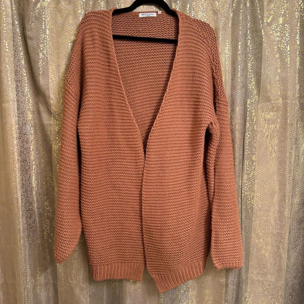 Brave Soul London Burnt Orange Knit Oversized Chunky Cardigan Sweater L/16